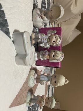 Precious Moments Pastel Porcelain Figurine Set in Pink, Cream, Mint